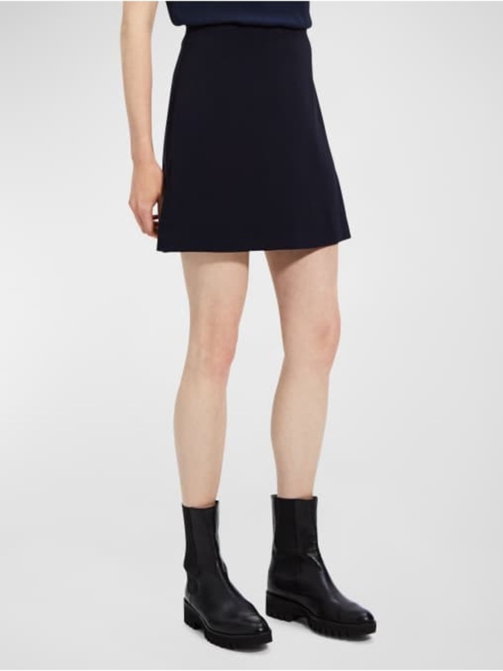 Theory Black Crepe A-Line Mini Skirt